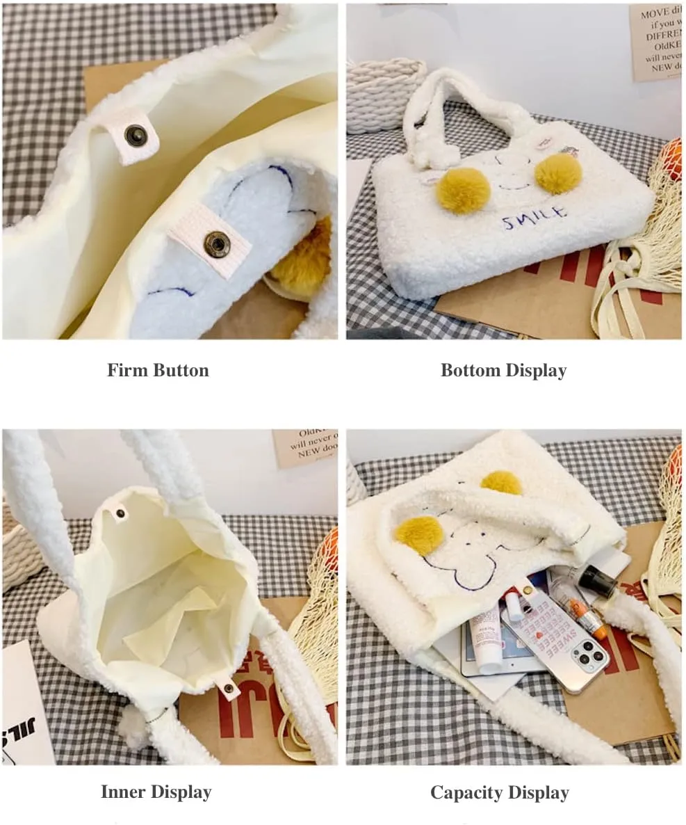 JHTPSLR Kawaii Tote Bag with Accessories Aesthetic Lamb Like Tote Purse Kawaii Shoulder Bag Cute Kawaii Handbag for Women
