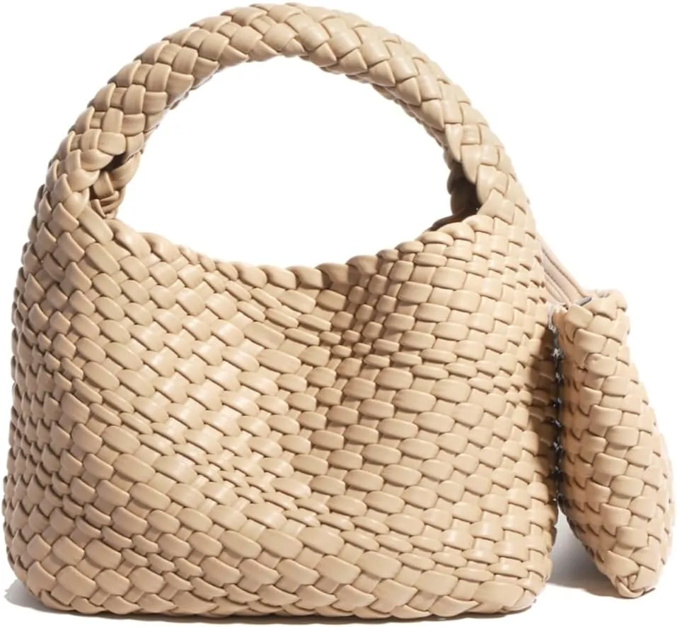 JINMANXUE Fashion Handbag for Women, Woven Tote Bucket Composite Bag, Knitting Chain Crossbody Shoulder Purse