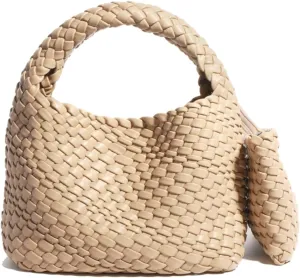 JINMANXUE Fashion Handbag for Women, Woven Tote Bucket Composite Bag, Knitting Chain Crossbody Shoulder Purse