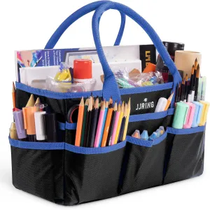 Jjring Craft and Art Organizer Tote Bag - 600D Blue Nylon Fabric Art Caddy with Pockets - for Art, Craft, Sewing, Medical, and Office Supplies Storage