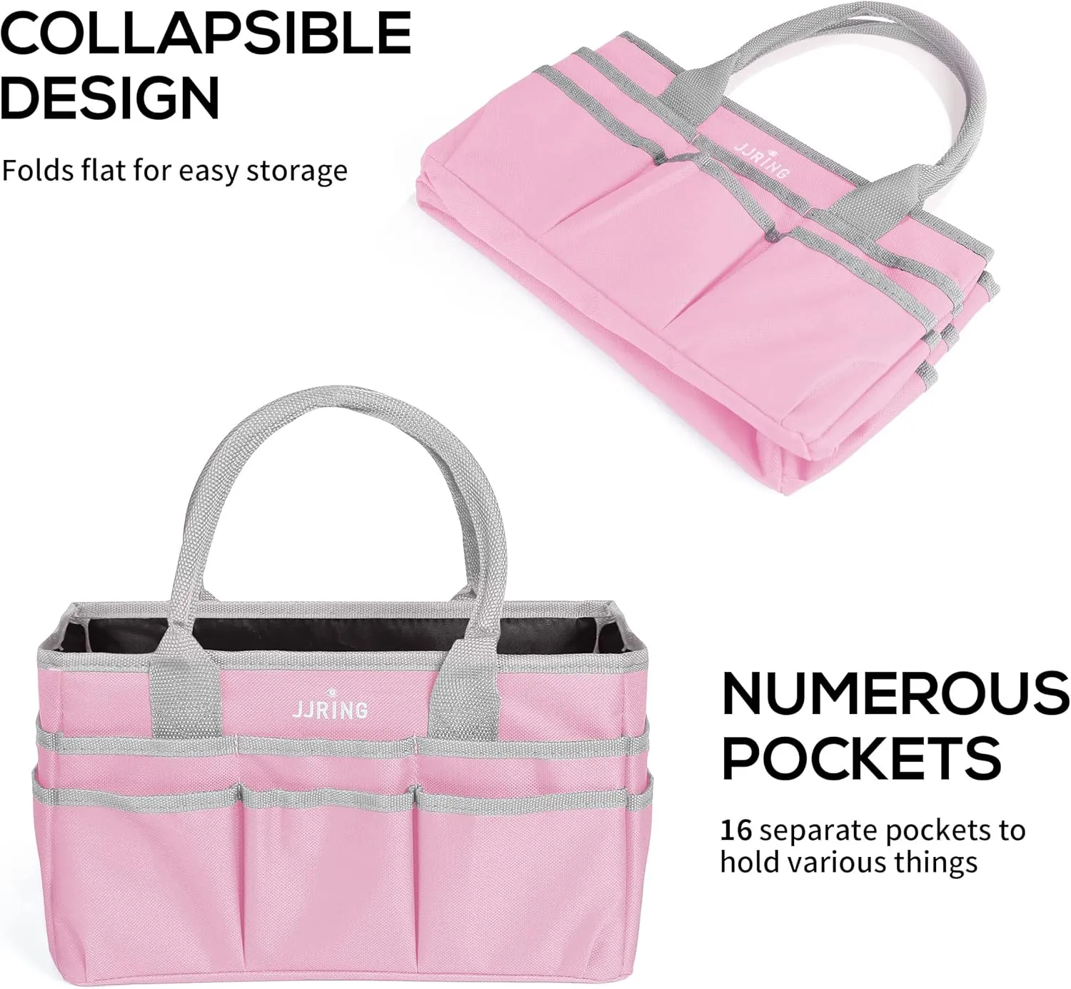 JJRING Craft and Art Tote - 600D Pink Nylon Fabric Art Sewing Organizer Bag with Pockets - for Craft, Scrapbooking, Medical, and Office Supplies Storage