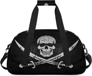 Jolly Roger Pirate Skull Kids Duffle Bags for Boys Girls, Grunge Skeleton Sport Gym Bag Waterproof Travel Overnight Weekender Bag Teen Dance Gymnastics Sleepover Bag
