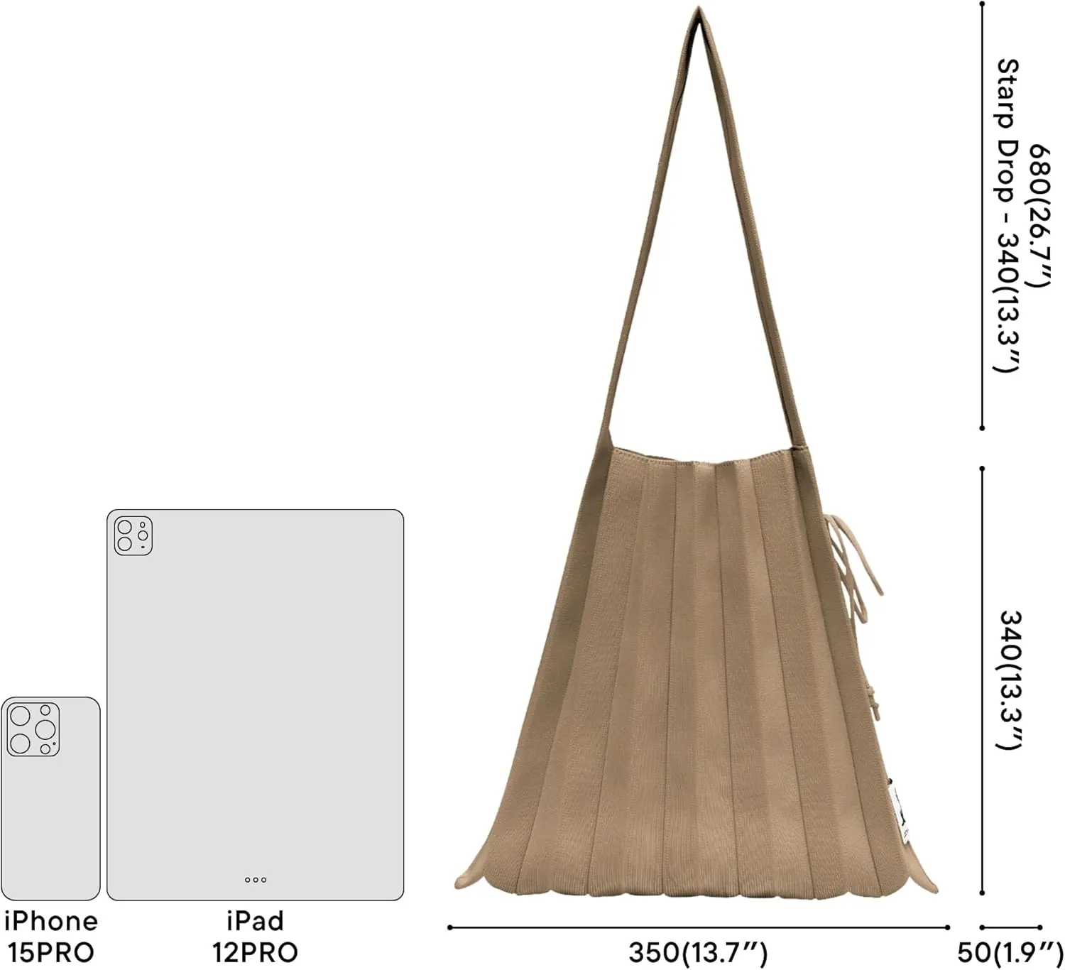 JOSEPH & STACEY Lucky Pleats Knit Bag Solid M | Sustainable Foldable Women's Tote Bag | Lightweight Minimalist Everyday Bag