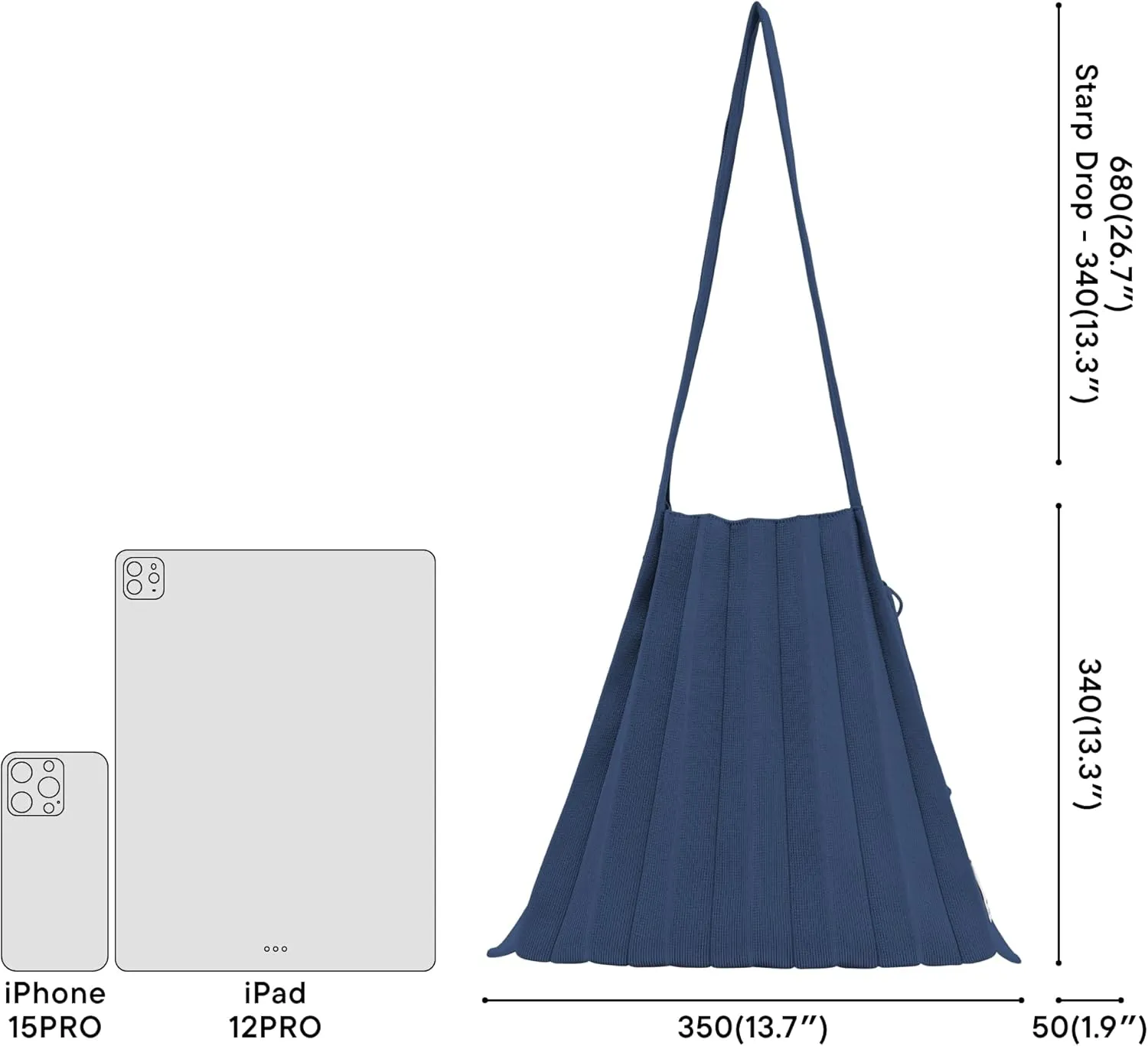 JOSEPH & STACEY Lucky Pleats Knit Bag Solid M | Sustainable Foldable Women's Tote Bag | Lightweight Minimalist Everyday Bag