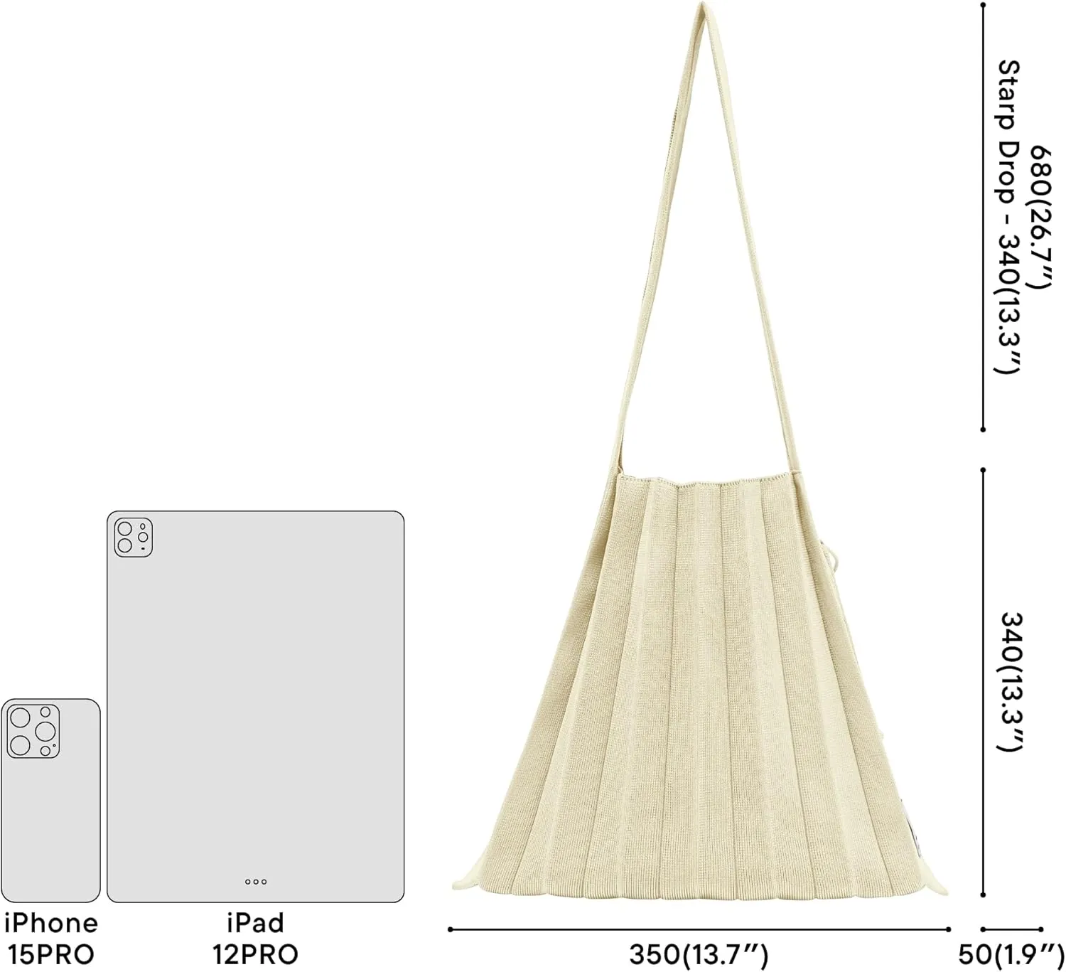 JOSEPH & STACEY Lucky Pleats Knit Bag Solid M | Sustainable Foldable Women's Tote Bag | Lightweight Minimalist Everyday Bag