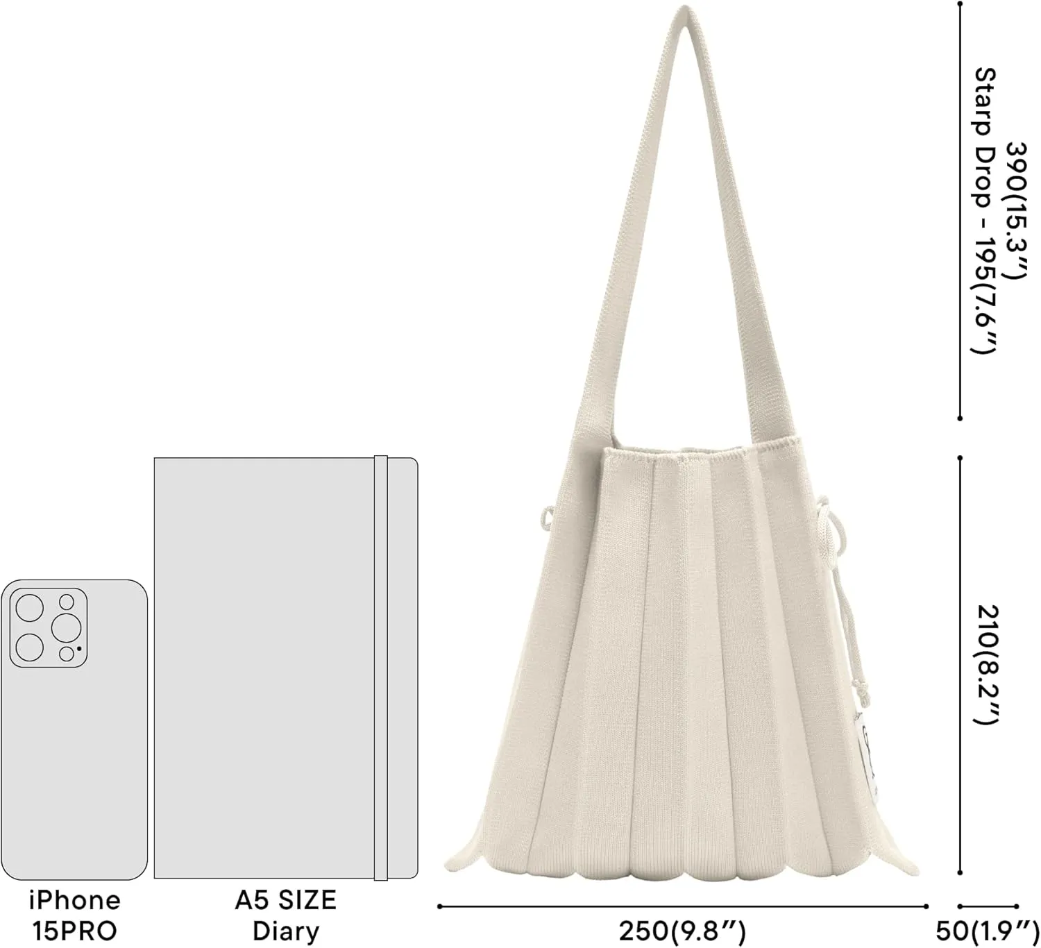 JOSEPH & STACEY Lucky Pleats Knit Bag Solid S | Sustainable Foldable Women's Tote Bag | Lightweight Minimalist Everyday Bag