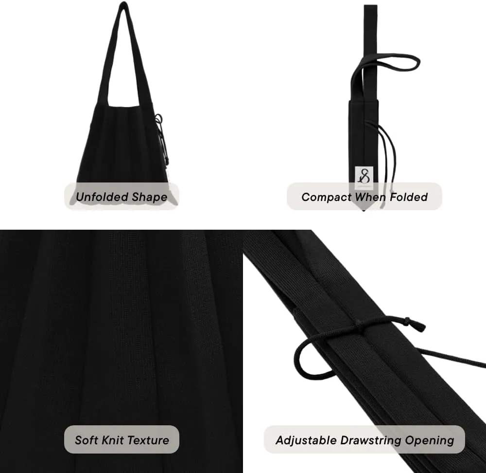 JOSEPH & STACEY Lucky Pleats Knit Bag Solid S | Sustainable Foldable Women's Tote Bag | Lightweight Minimalist Everyday Bag