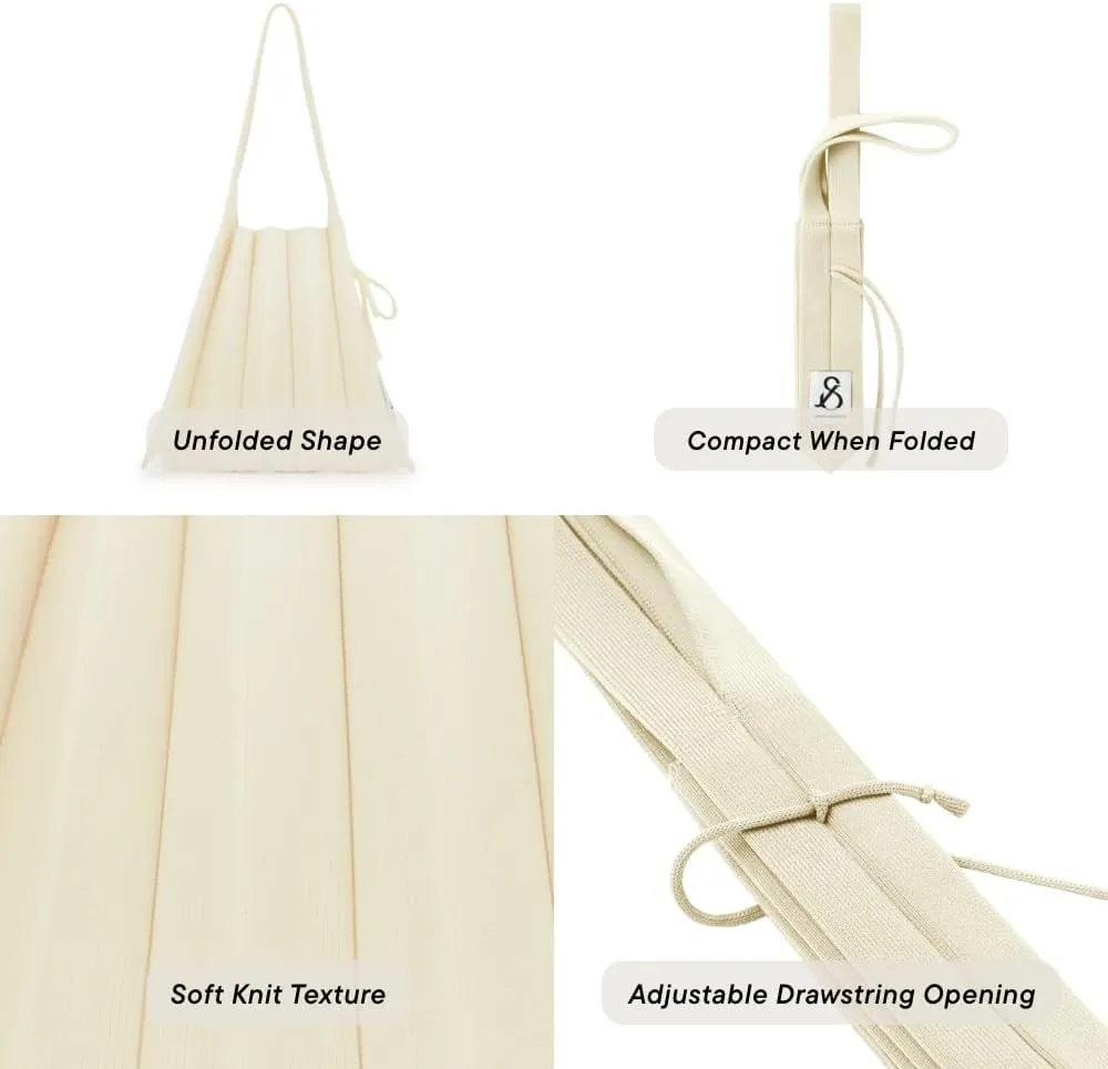 JOSEPH & STACEY Lucky Pleats Knit Bag Solid S | Sustainable Foldable Women's Tote Bag | Lightweight Minimalist Everyday Bag