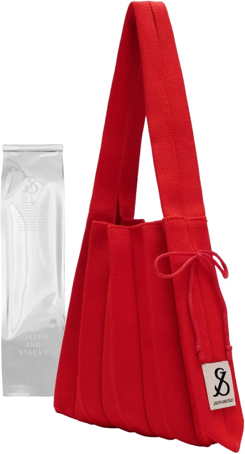 JOSEPH & STACEY Lucky Pleats Knit Bag Solid S | Sustainable Foldable Women's Tote Bag | Lightweight Minimalist Everyday Bag