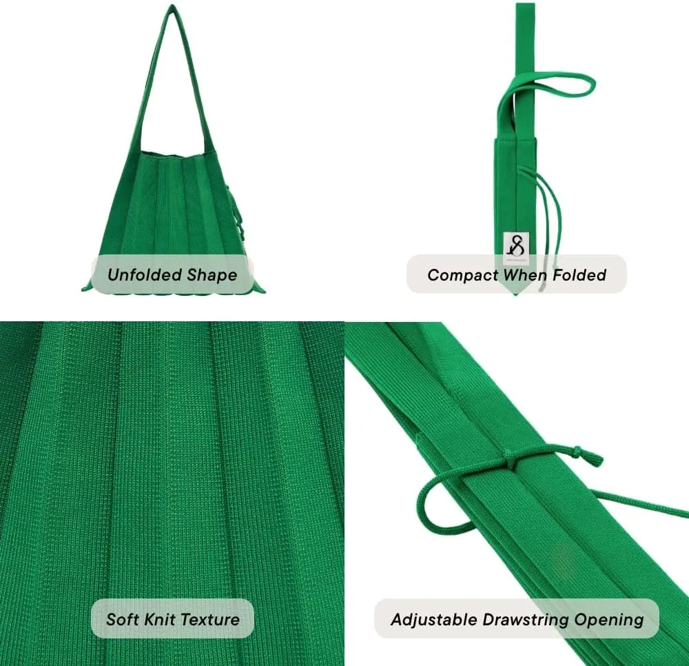 JOSEPH & STACEY Lucky Pleats Knit Bag Solid S | Sustainable Foldable Women's Tote Bag | Lightweight Minimalist Everyday Bag