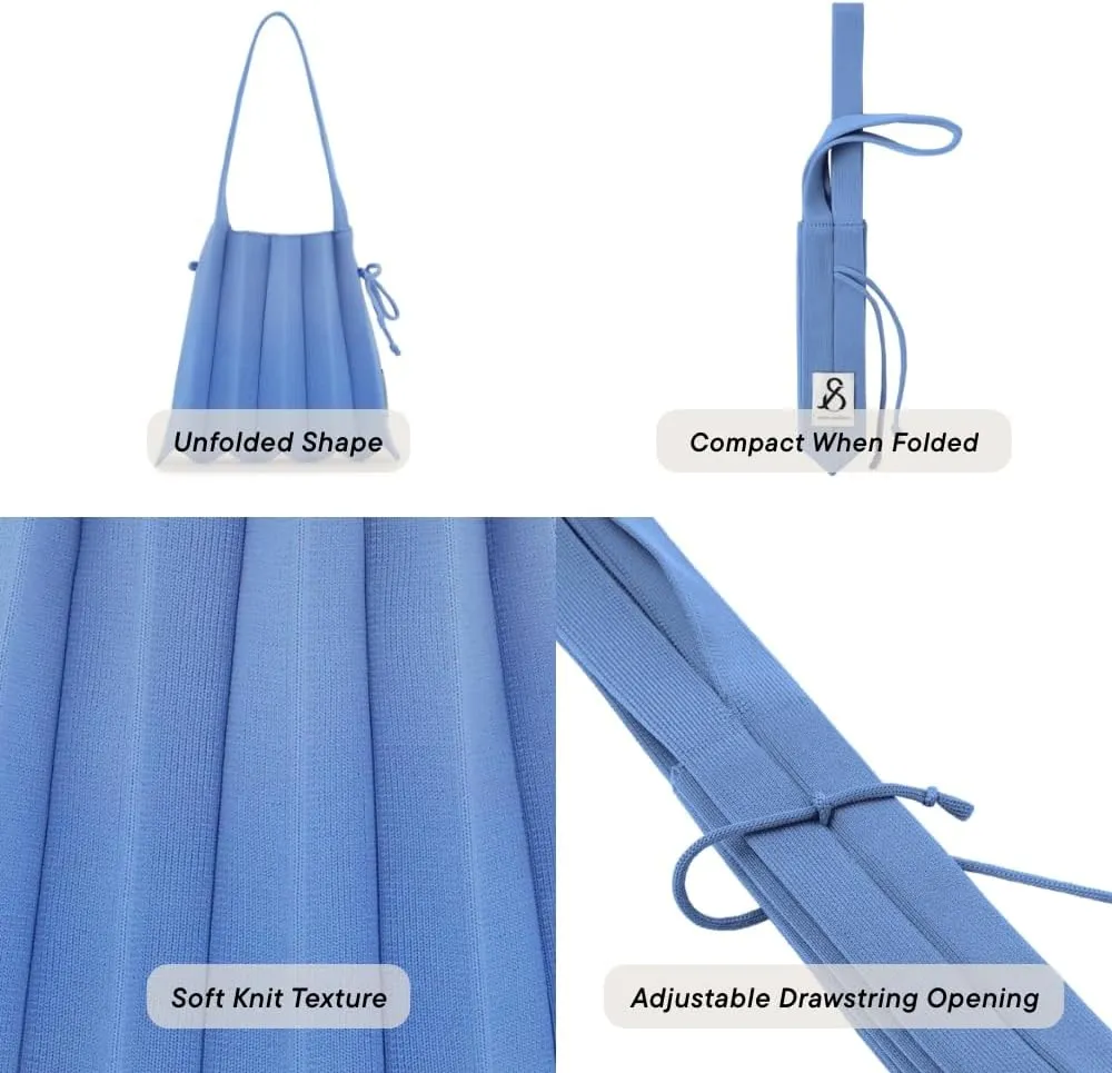 JOSEPH & STACEY Lucky Pleats Knit Bag Solid S | Sustainable Foldable Women's Tote Bag | Lightweight Minimalist Everyday Bag