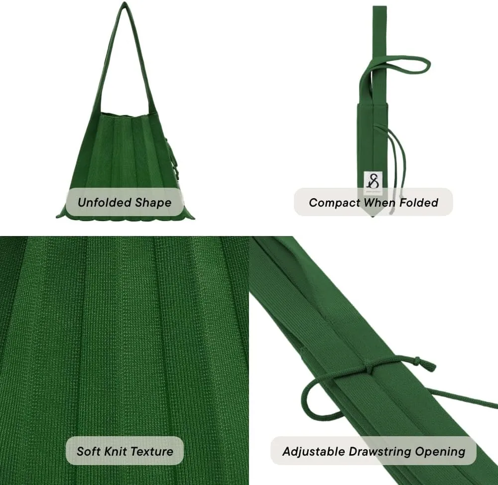 JOSEPH & STACEY Lucky Pleats Knit Bag Solid S | Sustainable Foldable Women's Tote Bag | Lightweight Minimalist Everyday Bag
