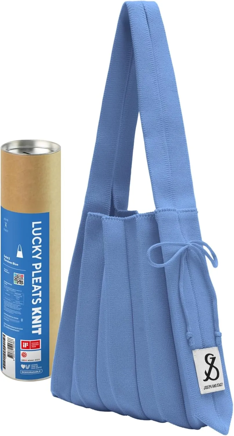 JOSEPH & STACEY Lucky Pleats Knit Bag Solid S | Sustainable Foldable Women's Tote Bag | Lightweight Minimalist Everyday Bag