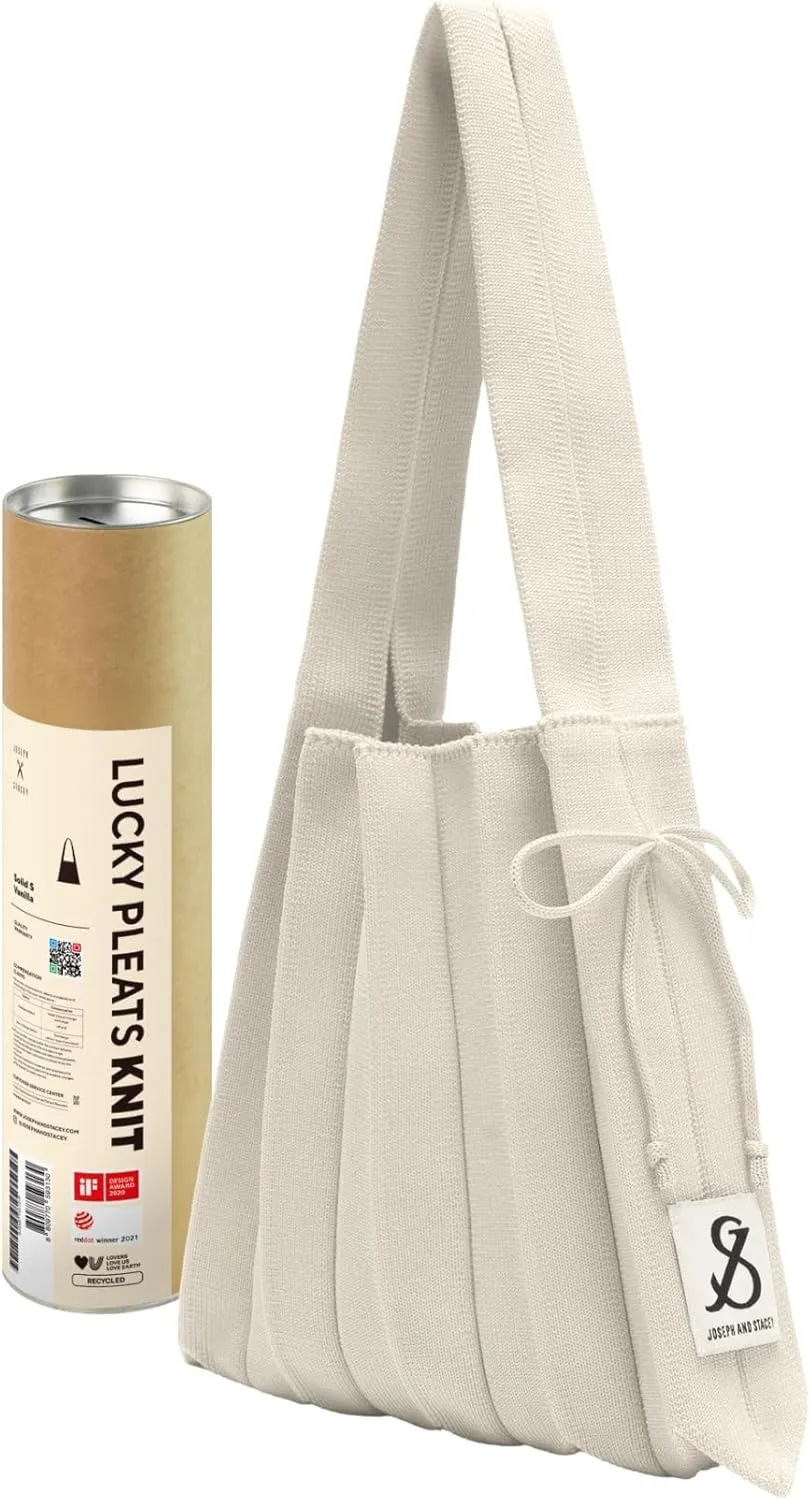 JOSEPH & STACEY Lucky Pleats Knit Bag Solid S | Sustainable Foldable Women's Tote Bag | Lightweight Minimalist Everyday Bag