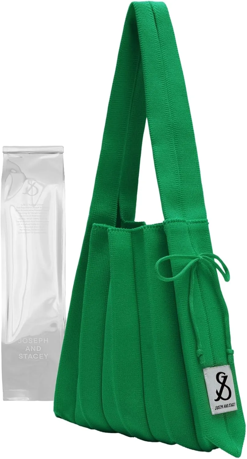 JOSEPH & STACEY Lucky Pleats Knit Bag Solid S | Sustainable Foldable Women's Tote Bag | Lightweight Minimalist Everyday Bag