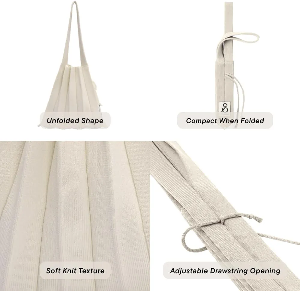 JOSEPH & STACEY Lucky Pleats Knit Bag Solid S | Sustainable Foldable Women's Tote Bag | Lightweight Minimalist Everyday Bag