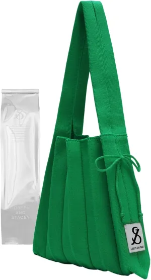 JOSEPH & STACEY Lucky Pleats Knit Bag Solid S | Sustainable Foldable Women's Tote Bag | Lightweight Minimalist Everyday Bag