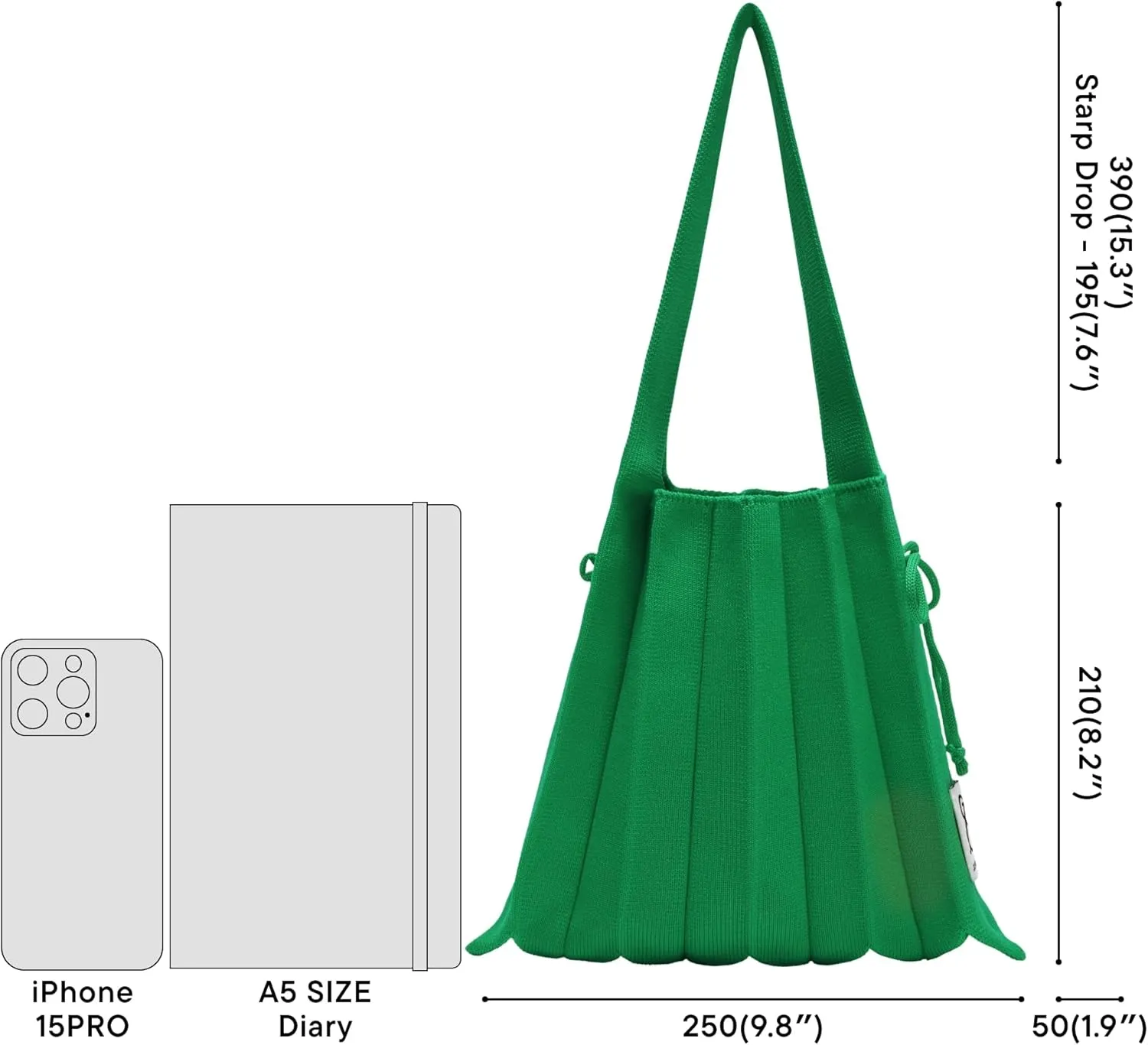 JOSEPH & STACEY Lucky Pleats Knit Bag Solid S | Sustainable Foldable Women's Tote Bag | Lightweight Minimalist Everyday Bag