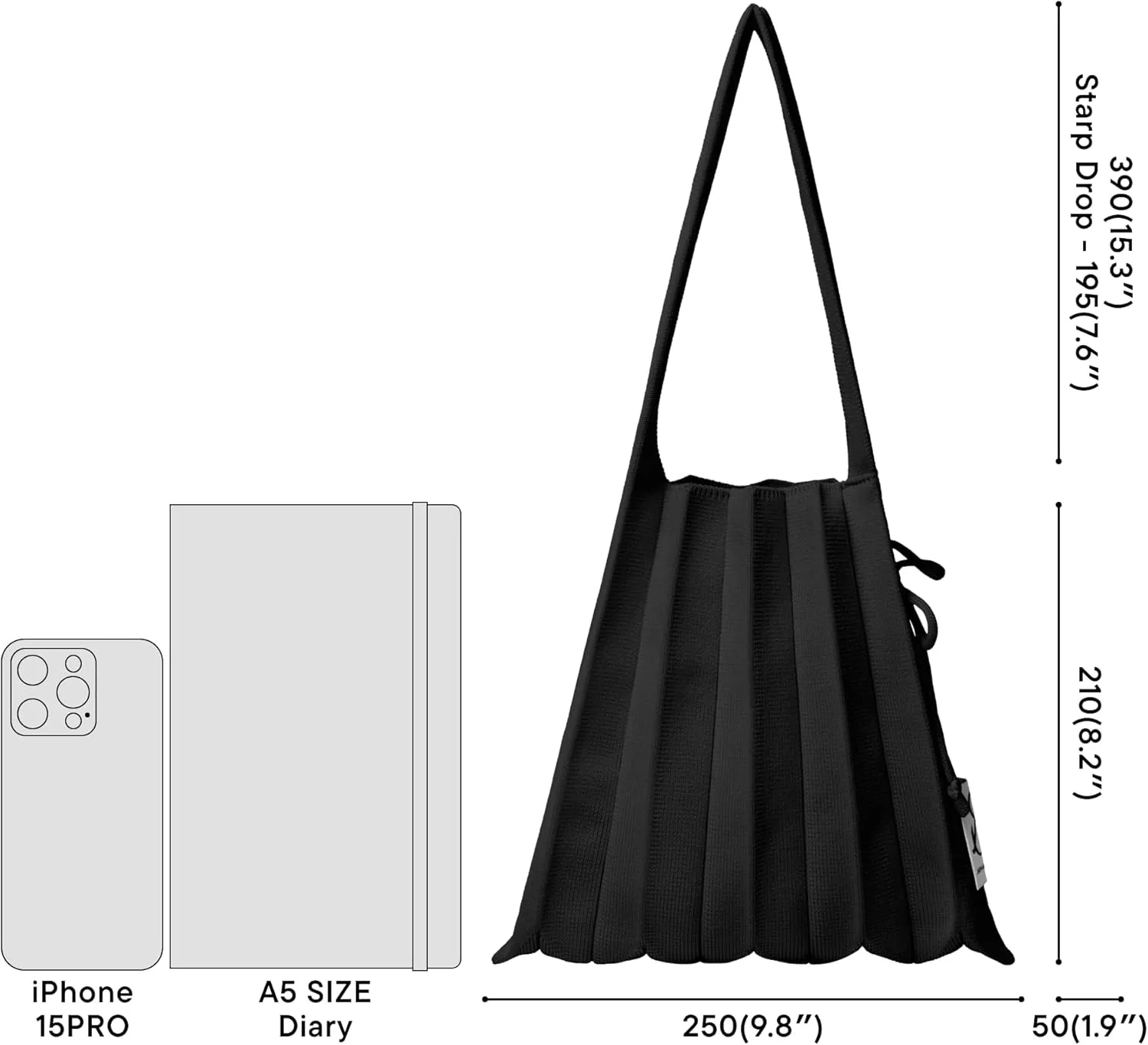 JOSEPH & STACEY Lucky Pleats Knit Bag Solid S | Sustainable Foldable Women's Tote Bag | Lightweight Minimalist Everyday Bag