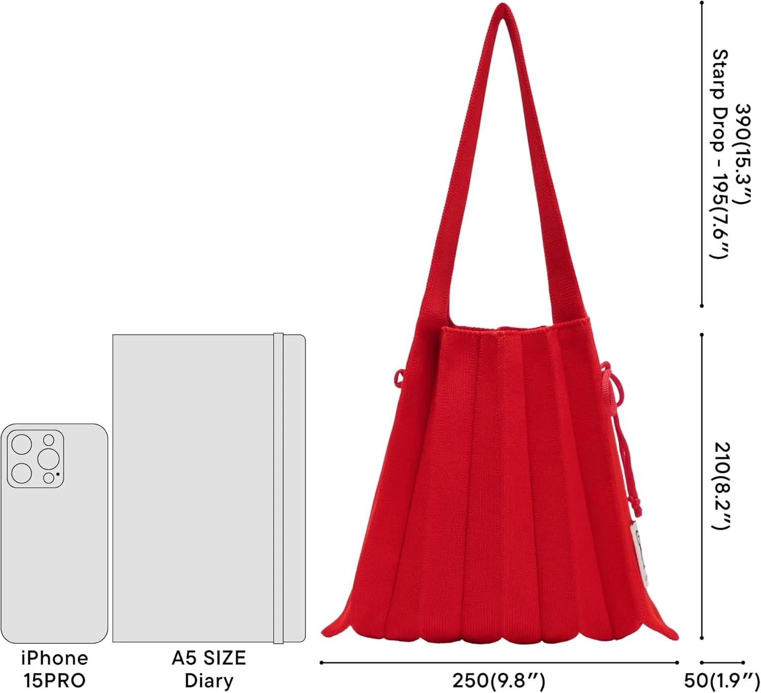 JOSEPH & STACEY Lucky Pleats Knit Bag Solid S | Sustainable Foldable Women's Tote Bag | Lightweight Minimalist Everyday Bag