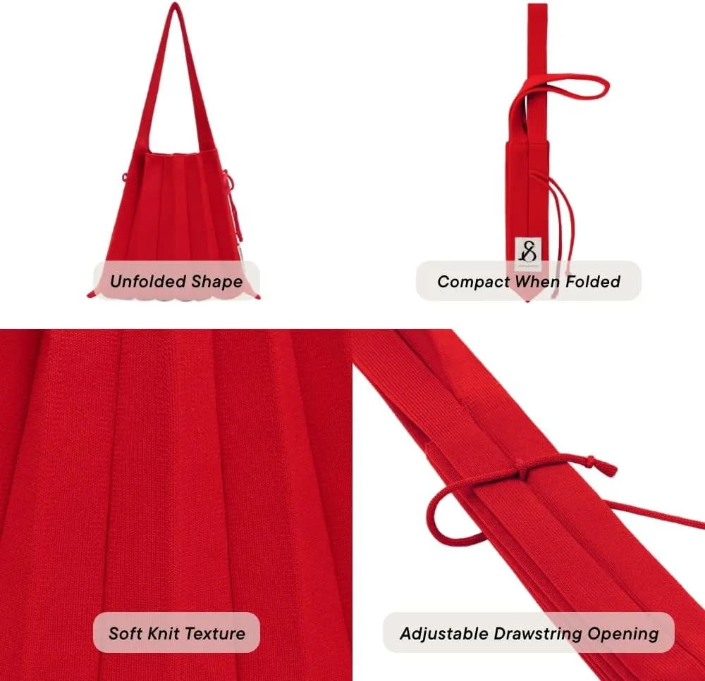 JOSEPH & STACEY Lucky Pleats Knit BagSolid S | Sustainable Foldable Women's Tote Bag | Lightweight Minimalist Everyday Bag