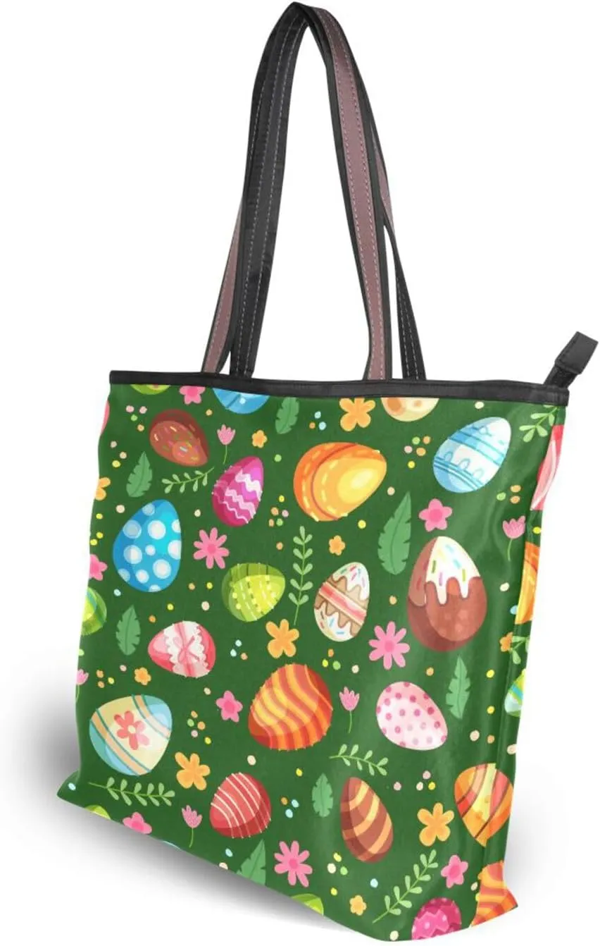 JSTEL Tote Bag for Women with Zipper,Polyester Tote Purse Holiday Tote Bag Work Handbag Women Gift