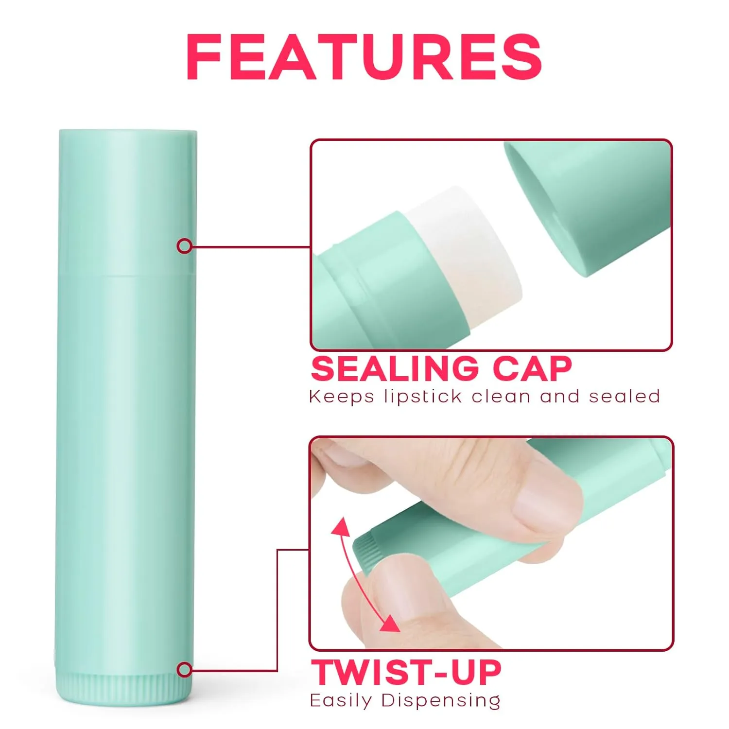 JuLand 100 Packs Empty Lip Balm Tubes Bulk Round BPA Free with Caps for DIY Lipstick homemade, 3/16 Oz (5.5 ml) Leak-Free Empty Lip Balm Containers, White
