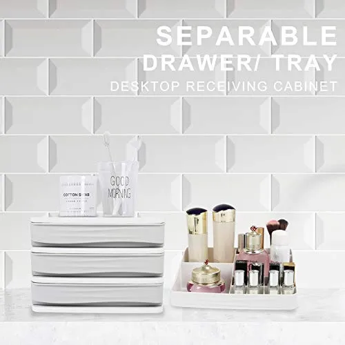 JULY'S SONG Cosmetic Makeup Organizer with Drawers, Plastic Bathroom Skincare Storage Box Brush Lipstick Holder(S-3, Grey)