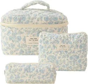 Juoxeepy Quilted Makeup Bag Floral Cotton Cosmetic Bag Jolly House Toiletry Bag Coquette Aesthetic Makeup Bag Cosmetic
