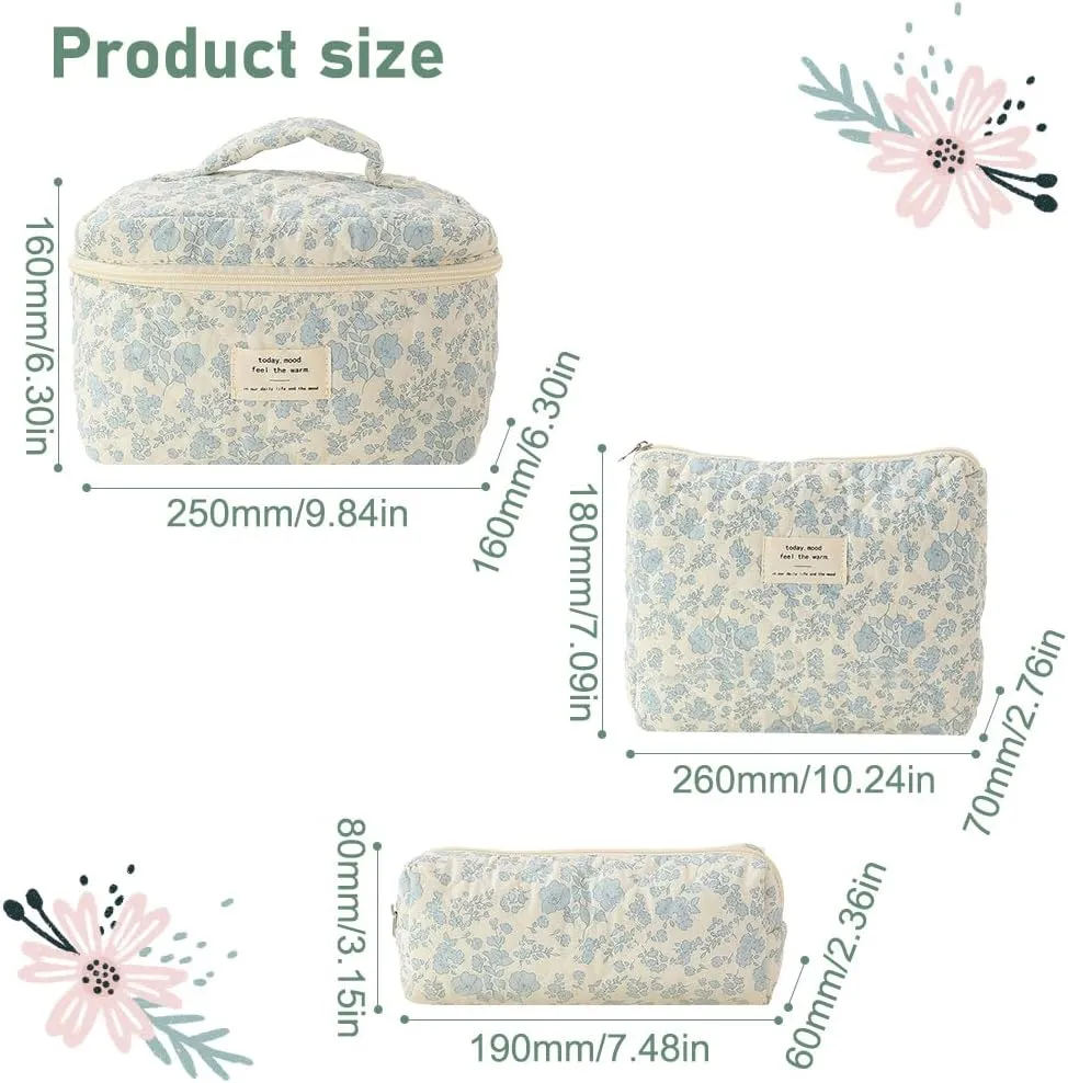 Juoxeepy Quilted Makeup Bag Floral Cotton Cosmetic Bag Jolly House Toiletry Bag Coquette Aesthetic Makeup Bag Cosmetic
