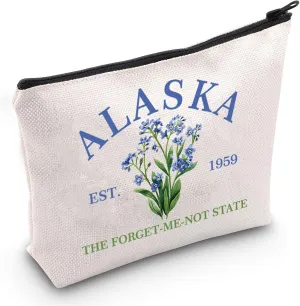 JXGZSO Alaska State Flower Cosmetic Bag Alaska the Forget Me Not State Est 1959 Makeup Bag Alaska Lovers Gift (Alaska the Forget Bag)