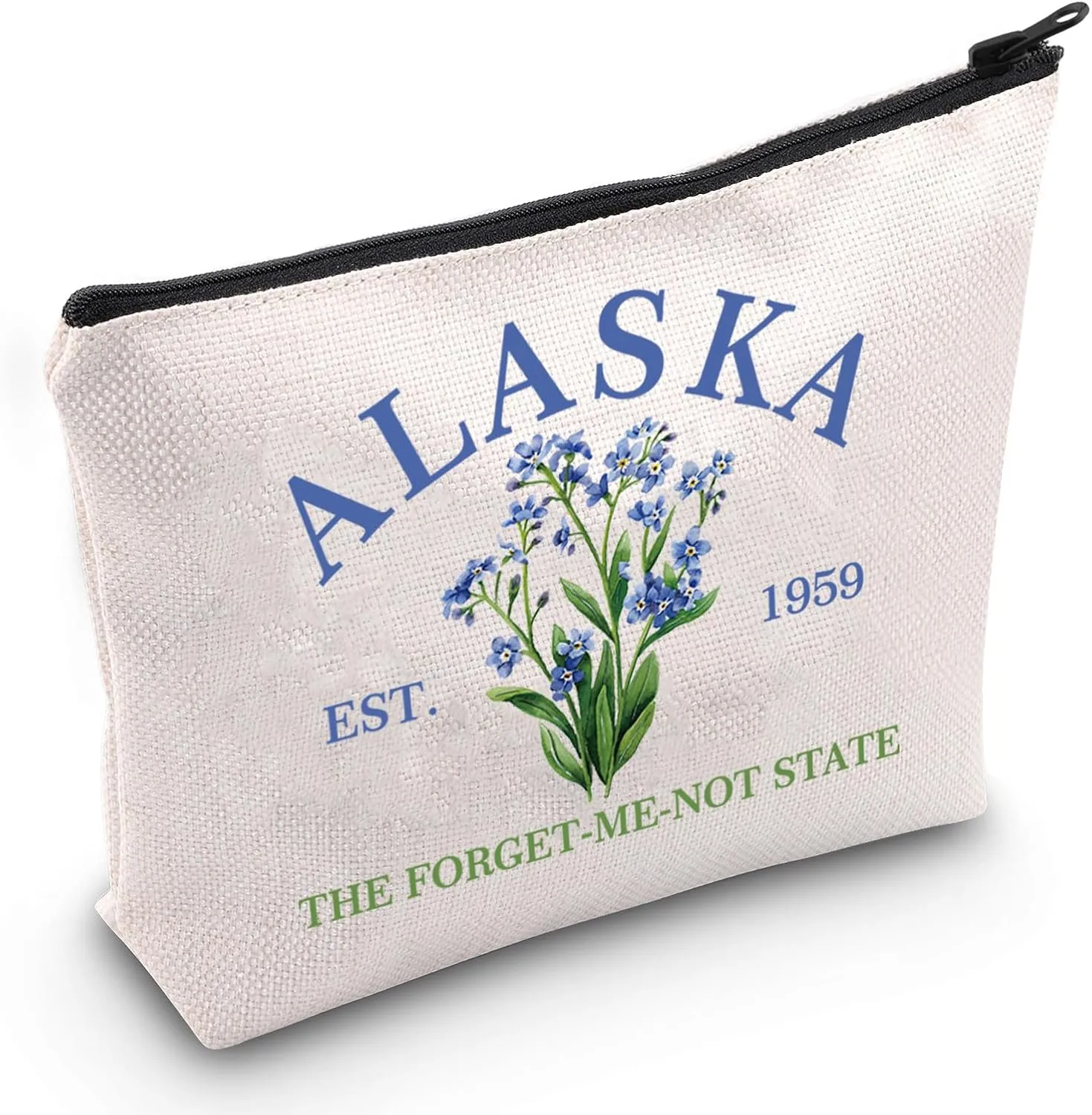 JXGZSO Alaska State Flower Cosmetic Bag Alaska the Forget Me Not State Est 1959 Makeup Bag Alaska Lovers Gift (Alaska the Forget Bag)