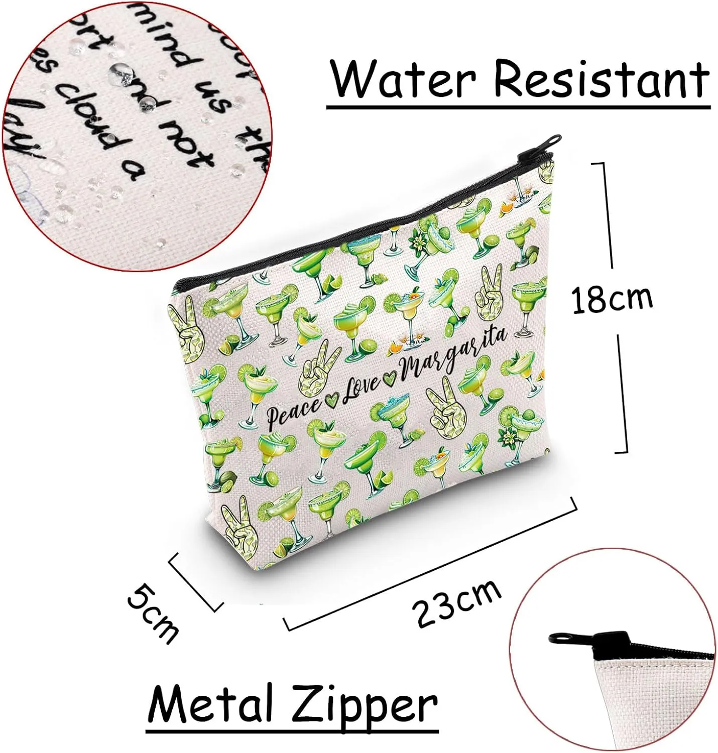 JXGZSO Bartender Gift Peace Love Margarita Cosmetic Bag With Zipper Makeup Bag Margarita Drinking Lover Gift (Peace love margarita Bag)