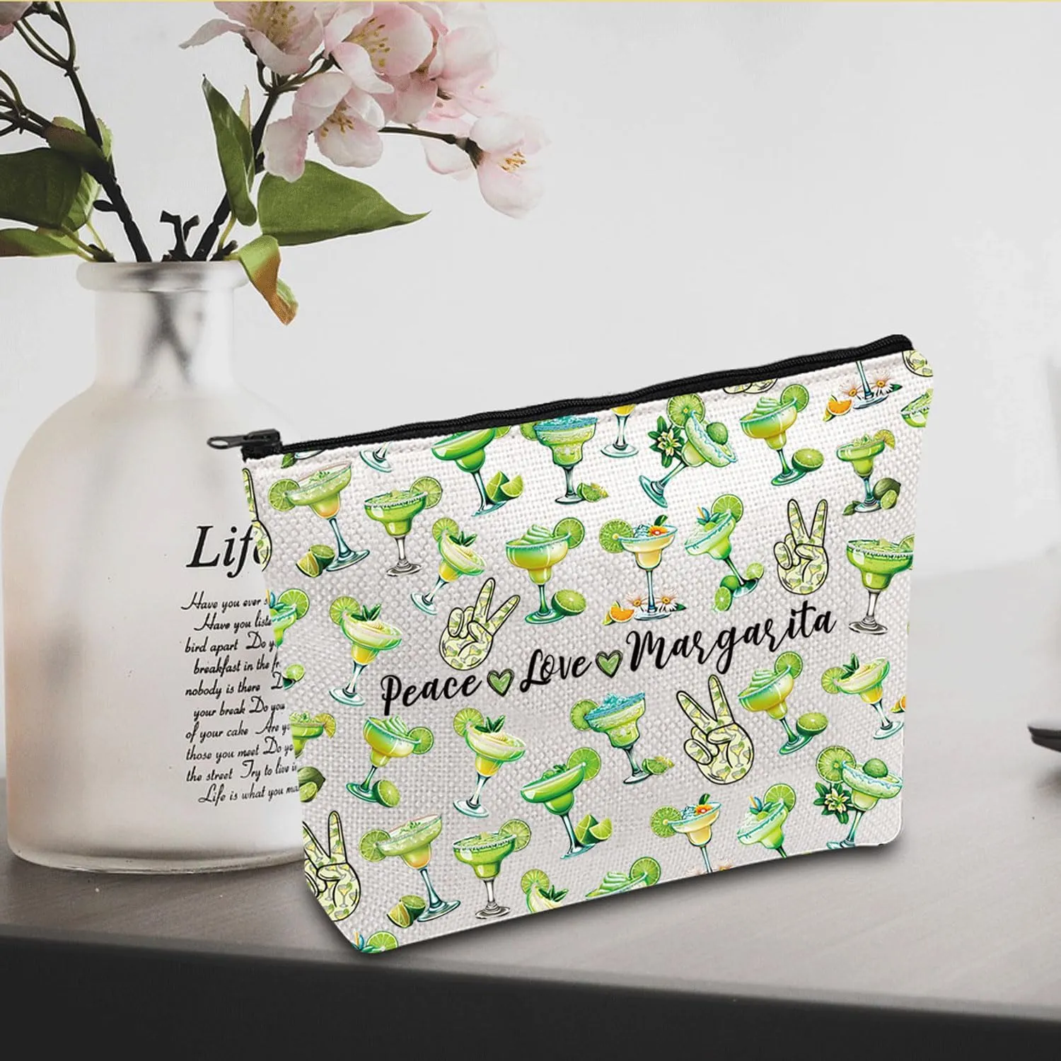 JXGZSO Bartender Gift Peace Love Margarita Cosmetic Bag With Zipper Makeup Bag Margarita Drinking Lover Gift (Peace love margarita Bag)