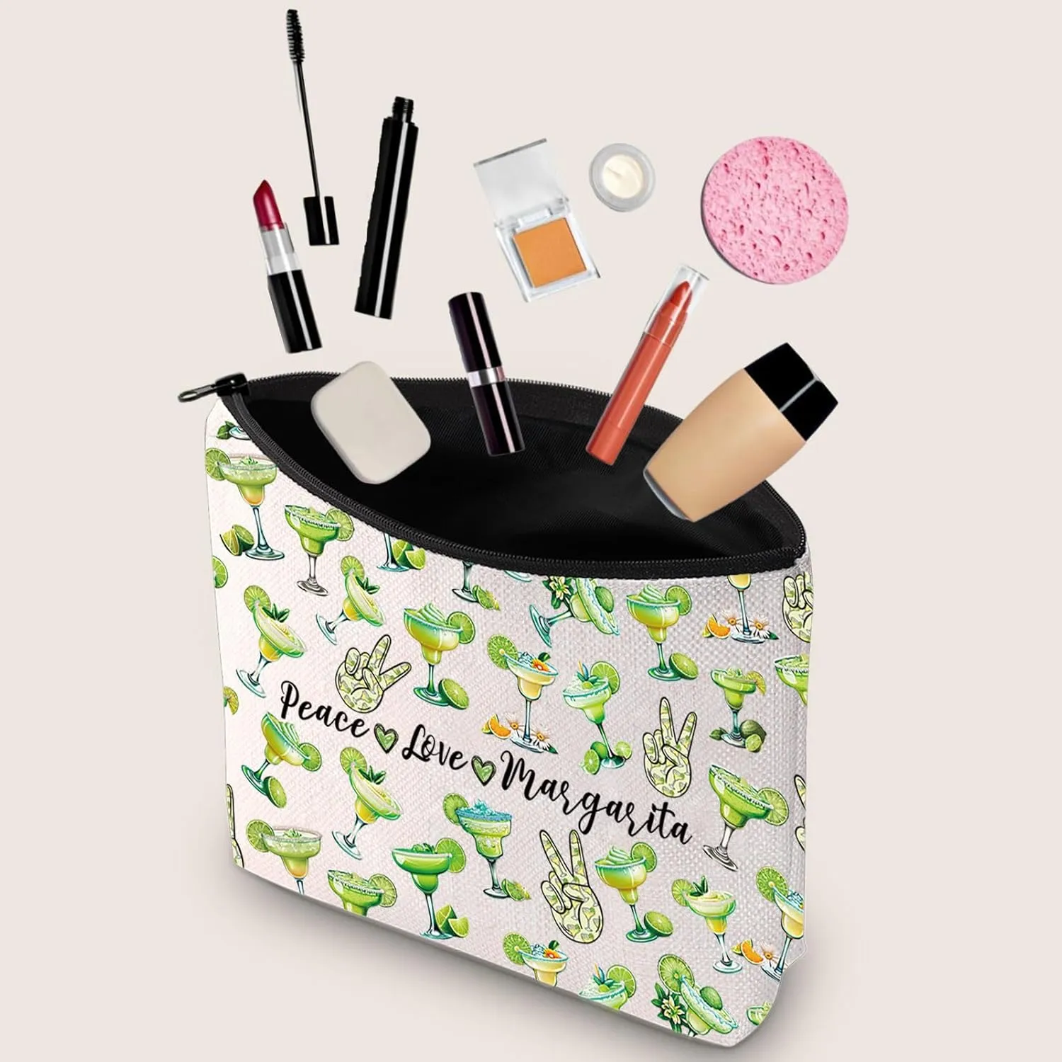 JXGZSO Bartender Gift Peace Love Margarita Cosmetic Bag With Zipper Makeup Bag Margarita Drinking Lover Gift (Peace love margarita Bag)