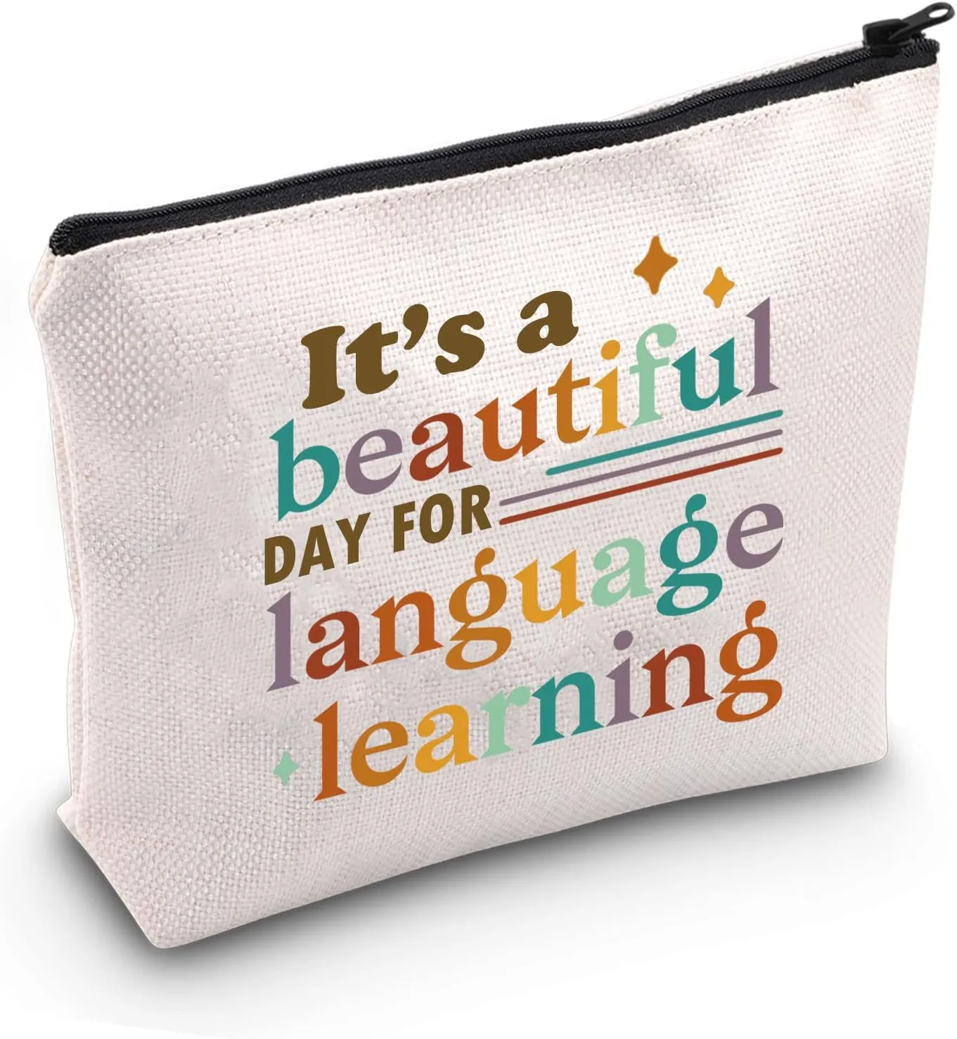 JXGZSO English Teacher It's a Beautiful Day for Language Learning Cosmetic Bag ESL Teacher Gift For Teacher Grammar Teacher English Teacher Gift (Language Learn BAG)