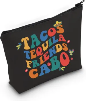 JXGZSO Mexico Vacation Cosmetic Bag Tacos Tequila Friends Cabo Makeup Bag Cabo Bachelorette Party Gift Mexican Food Lover Gift (Friends Cabo Bag)
