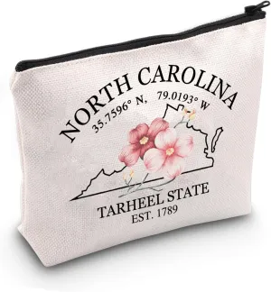 JXGZSO North Carolina Map Cosmetic Bag North Carolina Travel Pouch Bag Dogwood Flower Lovers Gift (TARHEEL STATE Bag)