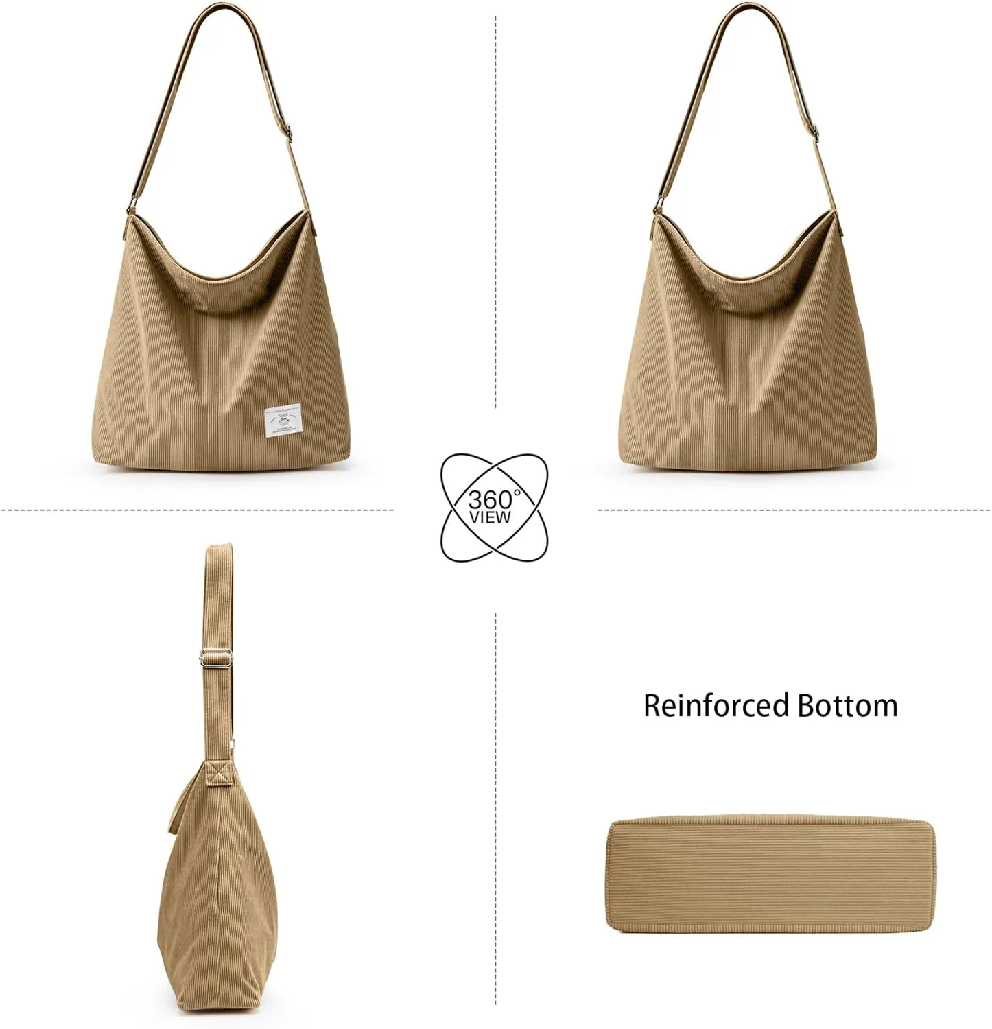 KALIDI Corduroy Tote Bag for Women Casual Zipper Tote Handbag Large Crossbody Hobo Shoulder Bag Work Fashion Women Purse