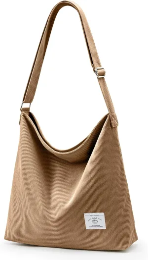 KALIDI Corduroy Tote Bag for Women Casual Zipper Tote Handbag Large Crossbody Hobo Shoulder Bag Work Fashion Women Purse