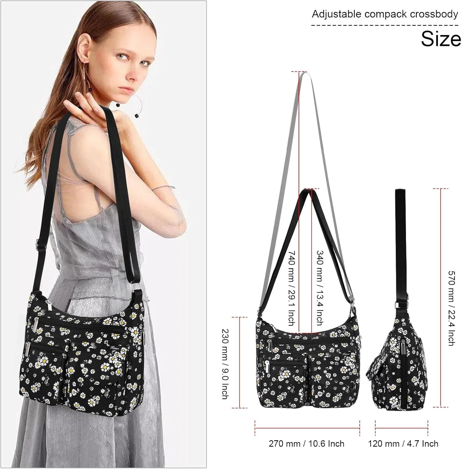 Kamo Crossbody for Women - Multi-pocket Shoulder Lightweight Messenger Casual Printed Purse Handbag Travel Bag