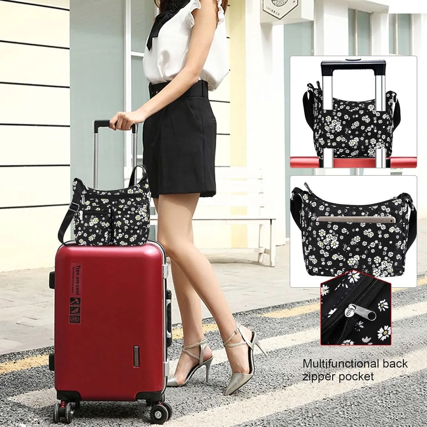 Kamo Crossbody for Women - Multi-pocket Shoulder Lightweight Messenger Casual Printed Purse Handbag Travel Bag