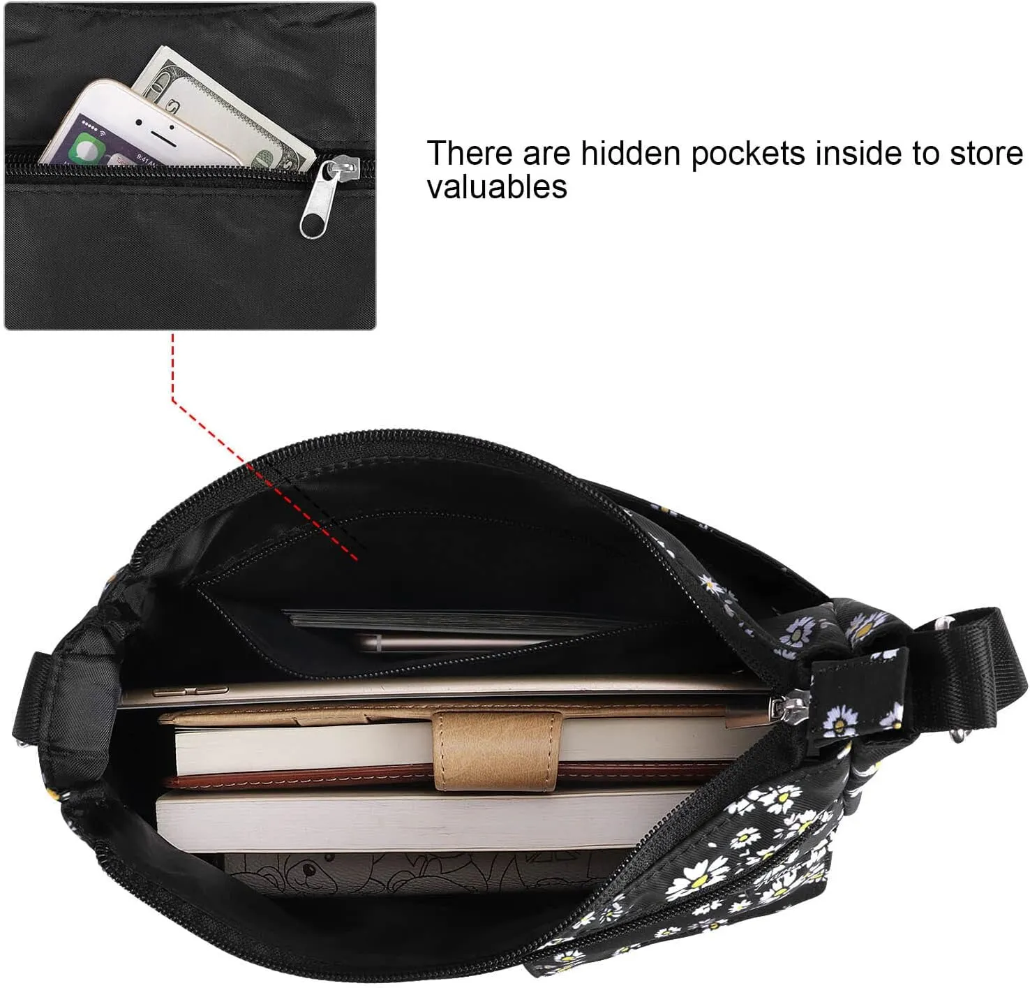 Kamo Crossbody for Women - Multi-pocket Shoulder Lightweight Messenger Casual Printed Purse Handbag Travel Bag