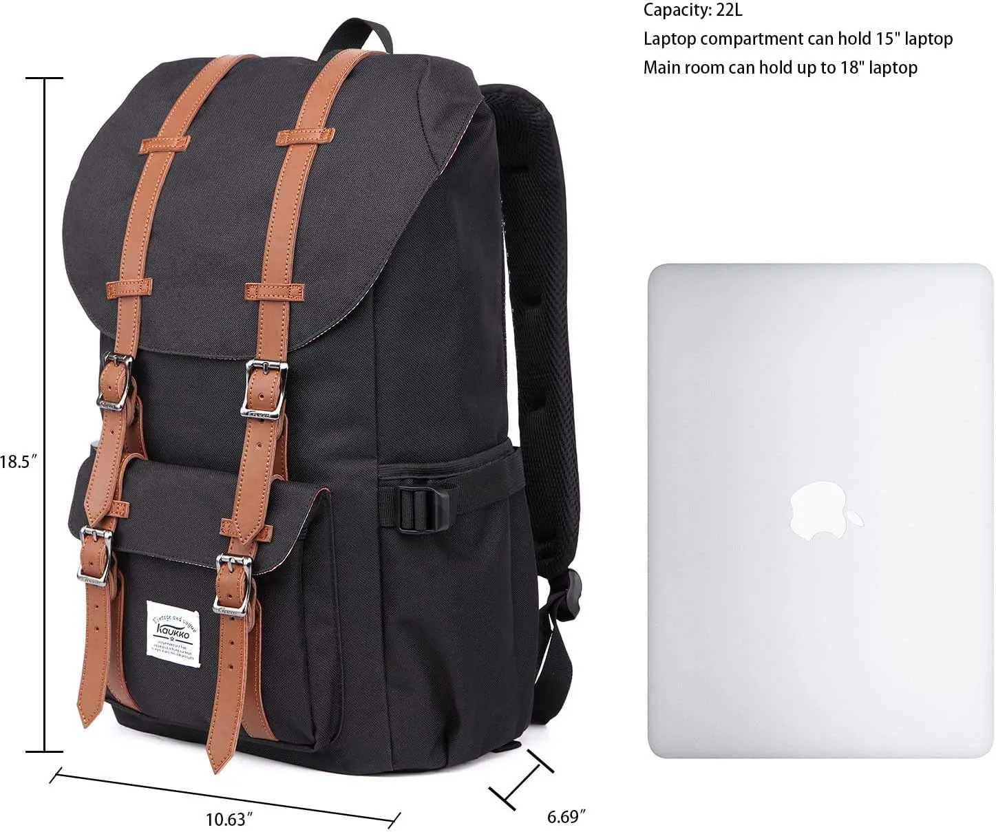 KAUKKO Travel Laptop Backpack Outdoor Rucksack Causal backpack Fits 15.6"(Nylon Black2pc)