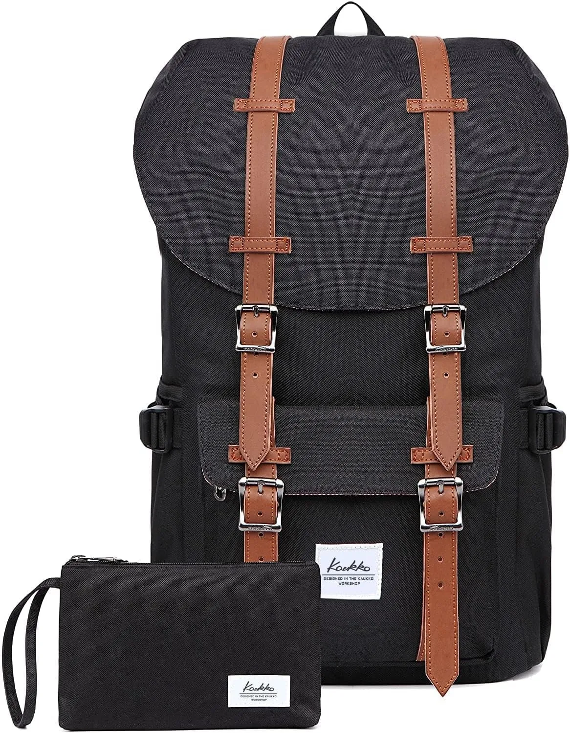 KAUKKO Travel Laptop Backpack Outdoor Rucksack Causal backpack Fits 15.6"(Nylon Black2pc)