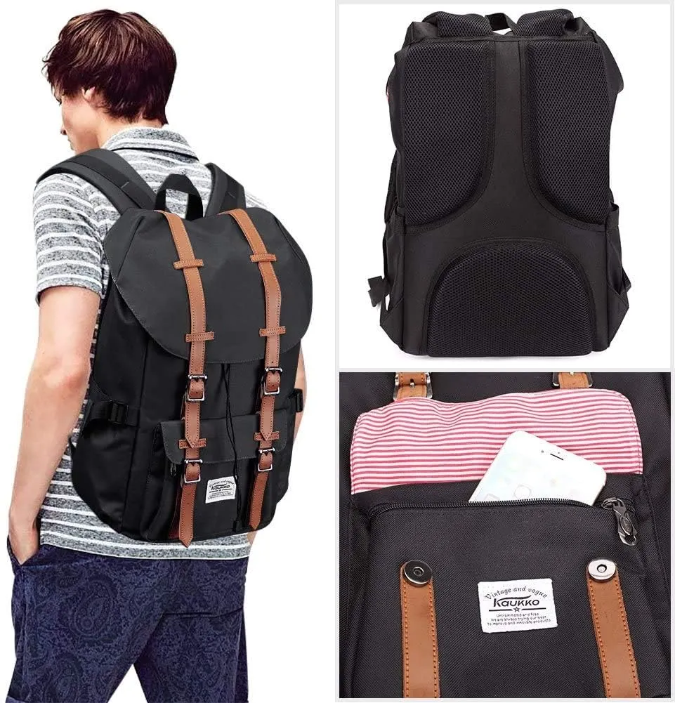 KAUKKO Travel Laptop Backpack Outdoor Rucksack Causal backpack Fits 15.6"(Nylon Black2pc)