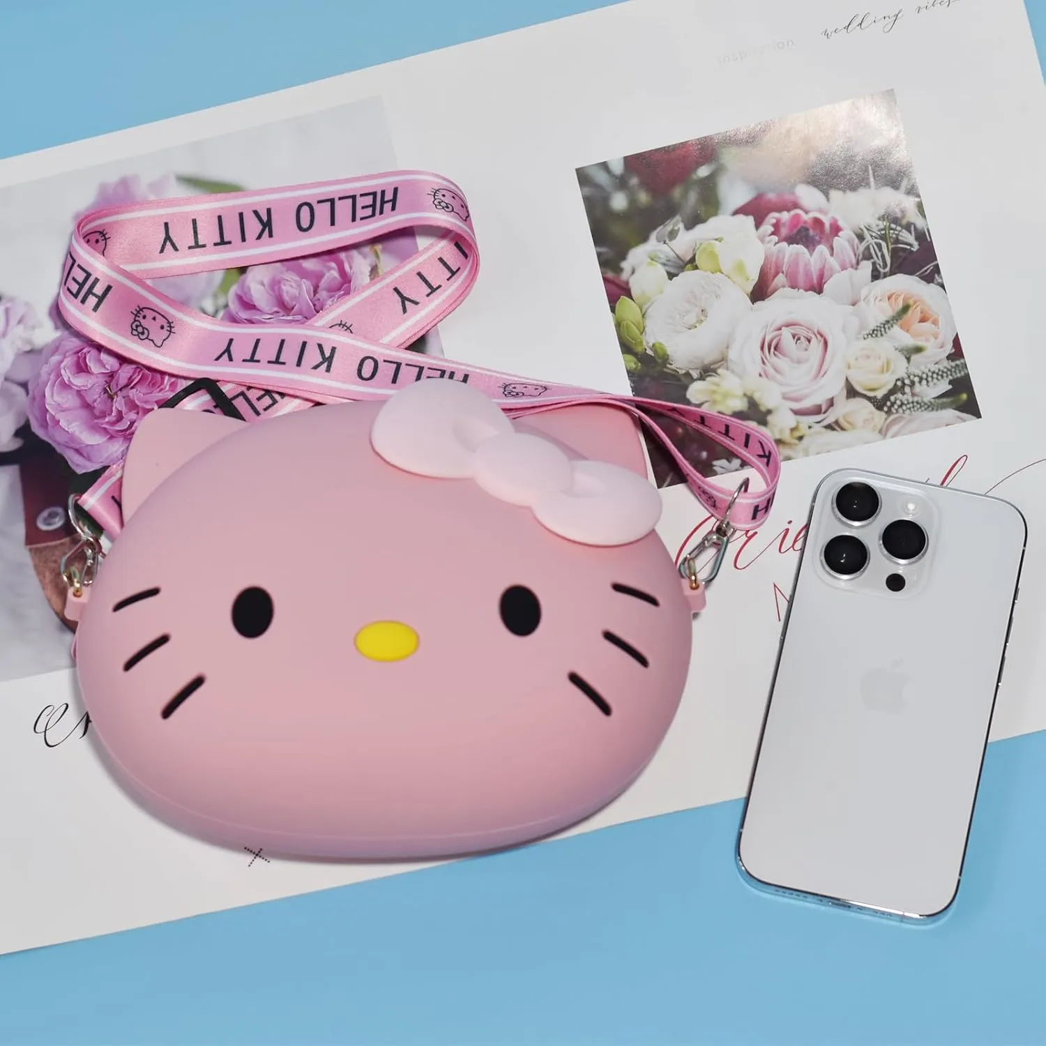 Kawaii Kitty Bag with Adjustable Shoulder Strap, Zipper Handbag Cute Kitty Coin Wallet Purse Shoulder Bag,