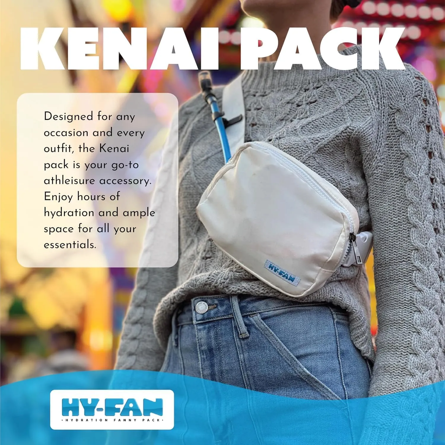 Kenai Hydration Cross Body with Bladder, 17oz BPA-Free, Hands-Free Design, Secure Pockets, Ideal for Travel, Daily Use and More (Light Blue)