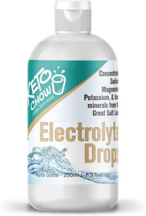 Keto Chow | Electrolyte Hydration Drops | Keto Diets & Intermittent Fasting | Immune Support | Gluten & Sugar Free | Paleo | Sodium, Magnesium, Potassium & Trace Minerals | Unflavored | 8.3 fl oz