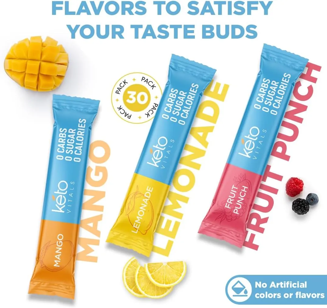 Keto Vitals Original Electrolytes Powder - Keto Friendly Electrolyte Travel Packets | Variety Individual Packets | Energy Drink Mix | Zero Calorie Zero Carb (Original Assorted, 30 Count)